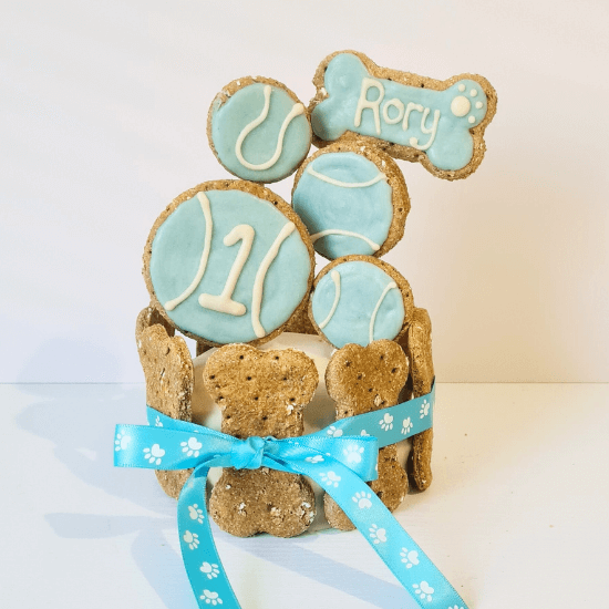 Tennis Ball Dogs birthday Cake Blue